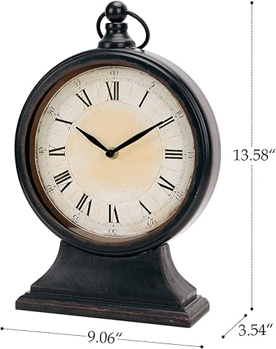 Miniatura 5 de NIKKY HOME Reloj de mesa negro vintage para chimenea, silencioso, sin tictac, funciona con pilas, gran estante de escritorio, reloj de metal para