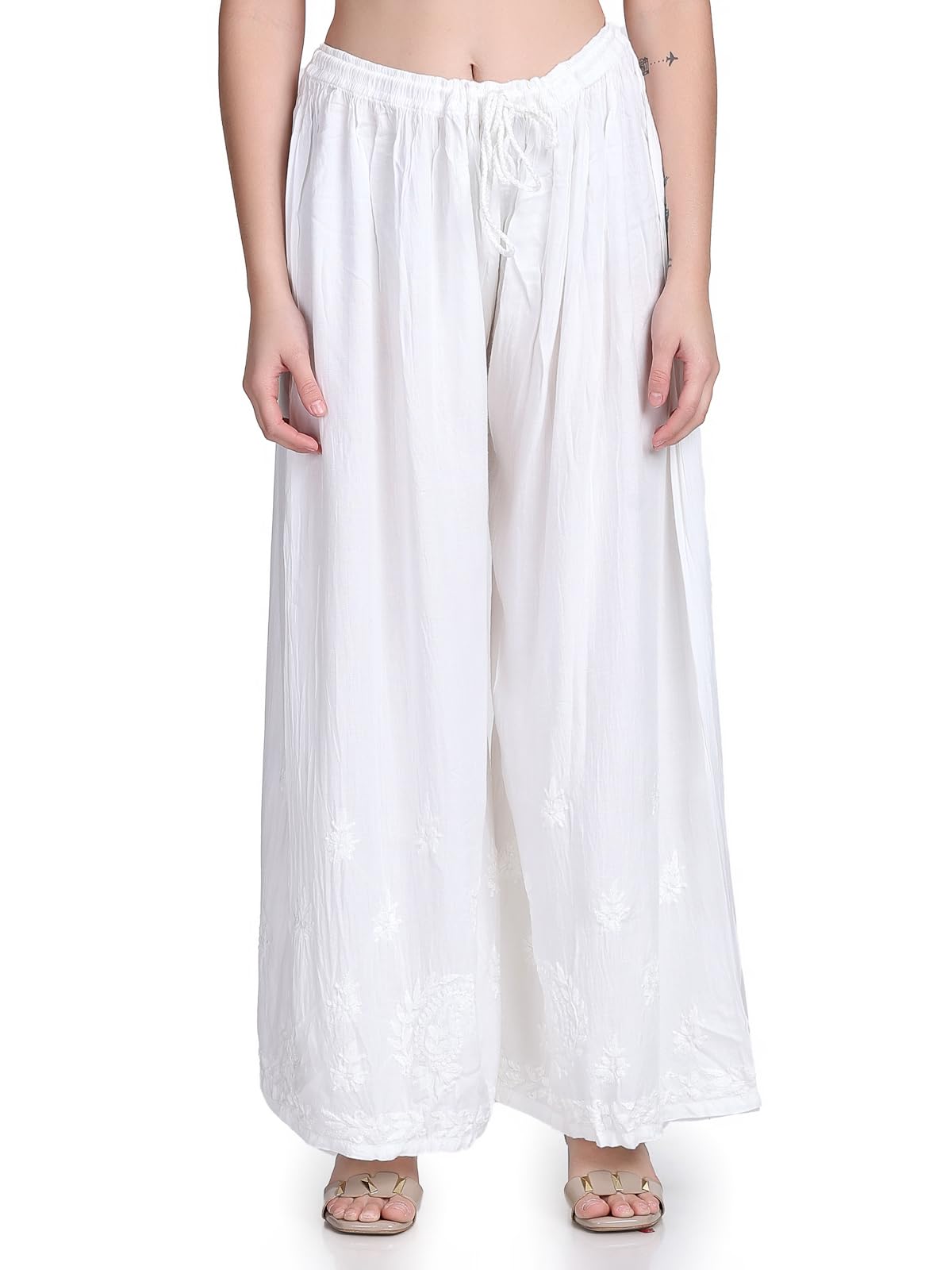 fashion chikan art Women's Regular Fit Cotton Palazzo (Palazzo-white_White_40)-picture-42