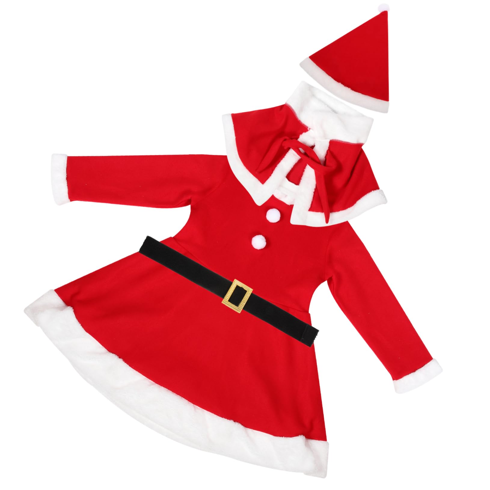 minkissy Costume Natale per Vestito Natale in Poliestere con Maniche Lunghe Sciarpa Cintura e Cappello per Feste e Natalizi
