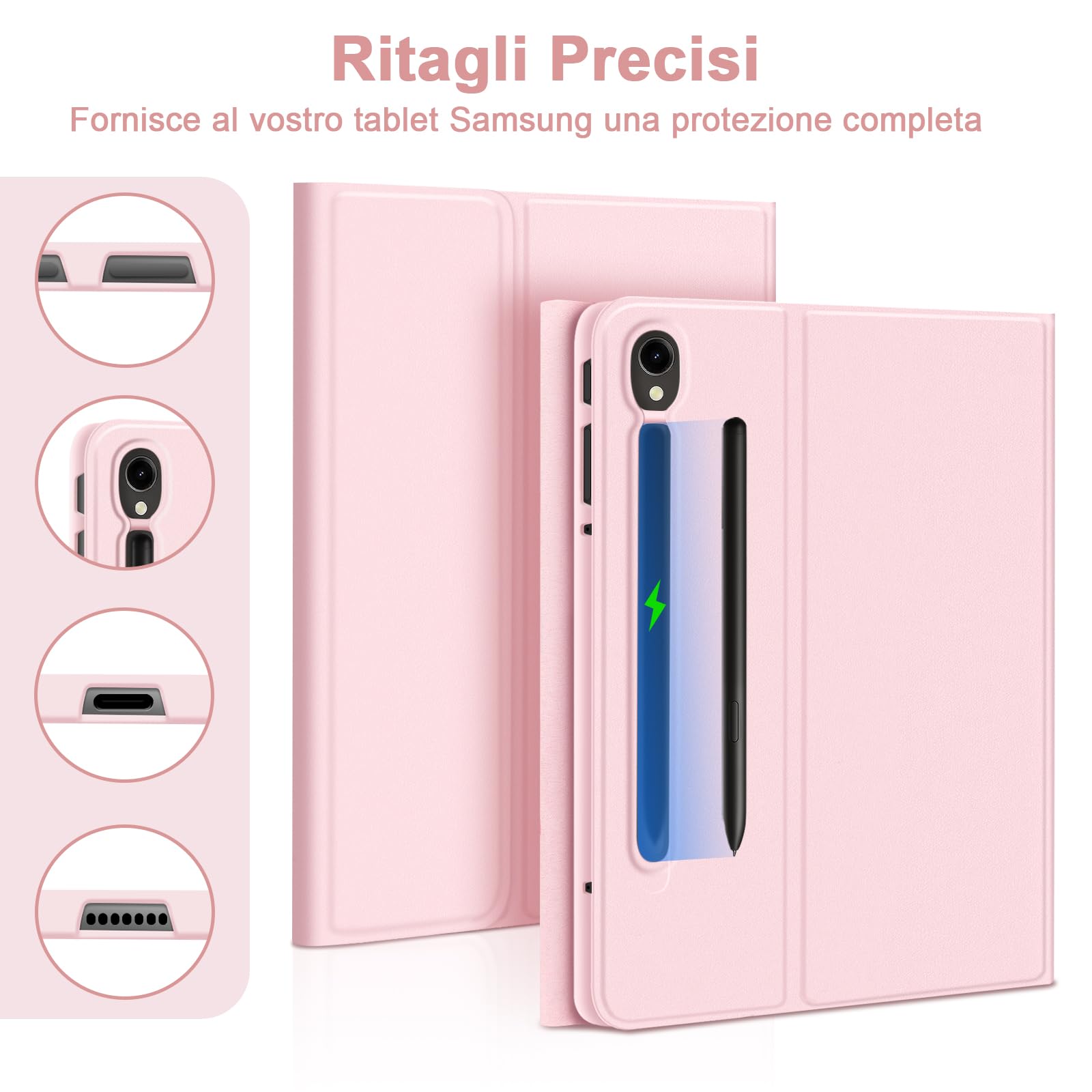 Bettdow Tastiera Custodia per Samsung Galaxy Tab S10 Lite/S10 FE 10.9" 2025, Layout Italiano Tastiera Retroilluminata Staccabile e Cover Custodia per Tab S10 Lite/S10 FE/S9 FE 10.9"/Tab S9 11", Rosa