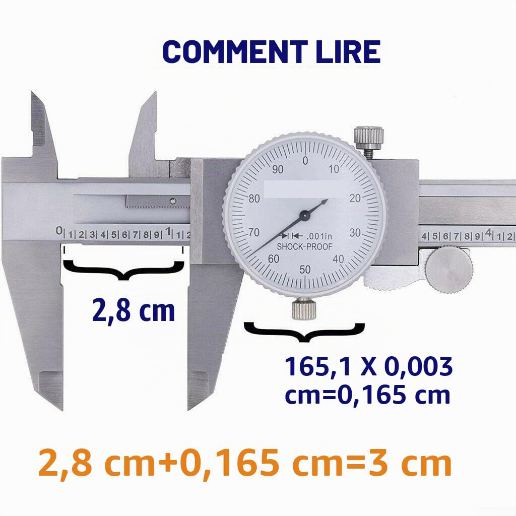 Pied à coulisse à cadran de 15,2 cm en acier inoxydable avec double résistance aux chocs Précision : ± 0,001 pour atelier d'ingénierie