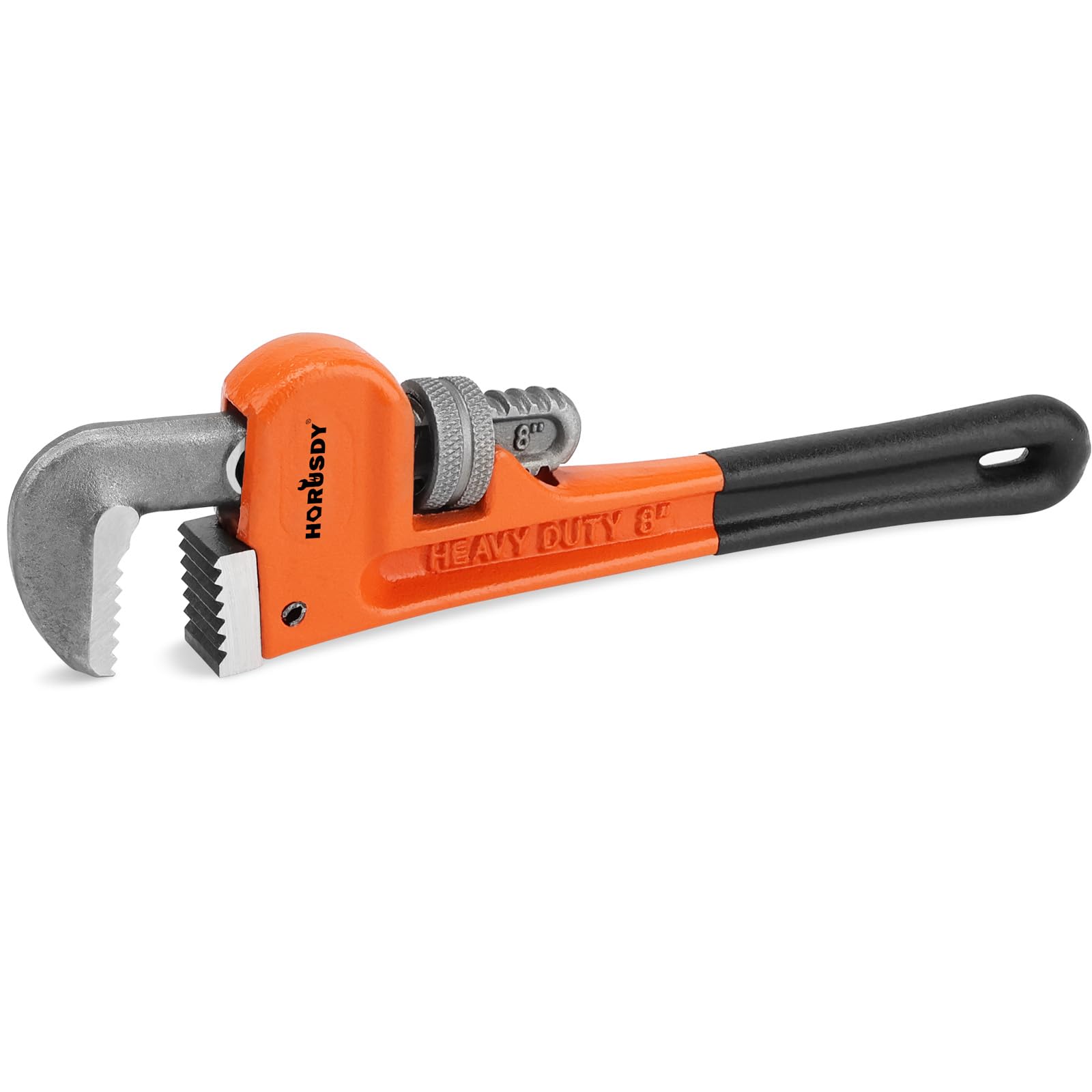HORUSDY 8-Inch Heavy Duty Straight Pipe Wrench, Quick-Adjust Sturdy Plumbers Wrench with Soft Grip Handle, Straight Jaw Plumbing Tool for Pipe,