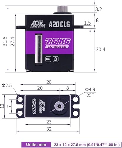 Miniatura 5 de AGFRC Micro RC-SCX24-Servo de 16.5 lbs de alto par - Servo digital CNC delgado sin núcleo SCX24 Dirección Servo de excavación programable con