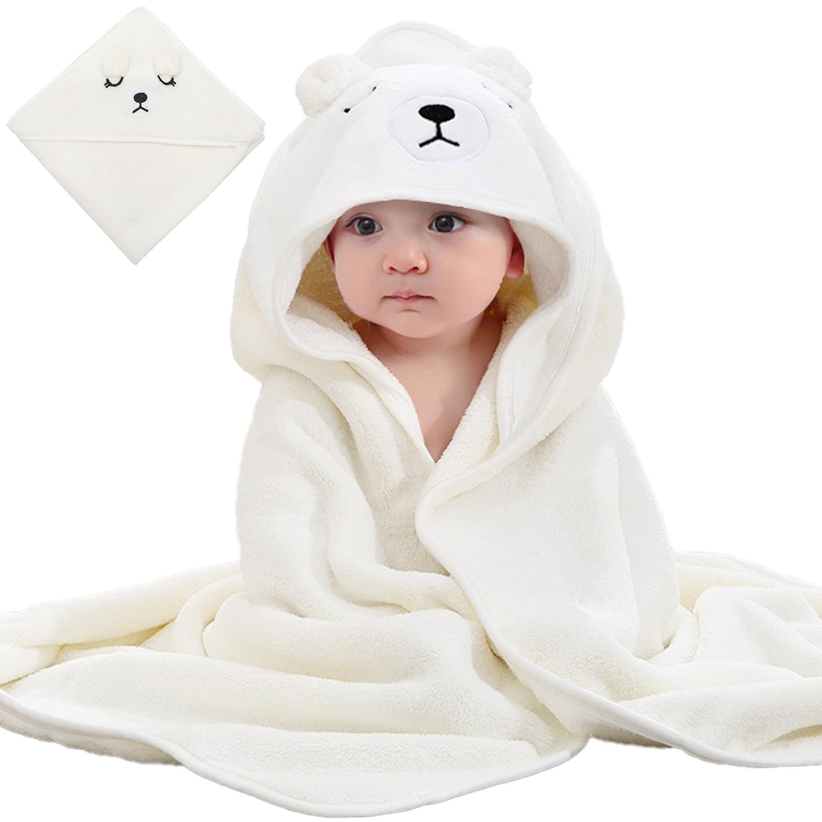 Sumneo Kapuzenhandtuch Baby mit Tierkapuze 80x80 cm - Kuschelweiches & Hochsaugfähiges Baby Handtuch aus Korallenvlies für Neugeborene und Kleinkinder, Unisex, (Weißer Bär)