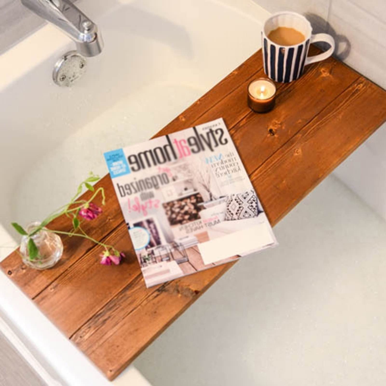 Bandejas para bañera, Bandeja de Madera para bañera, Bandeja para bañera, Estante de Almacenamiento para baño, Soporte para baño para Copas de Vino, Libros, tabletas, fácil de Limpiar
