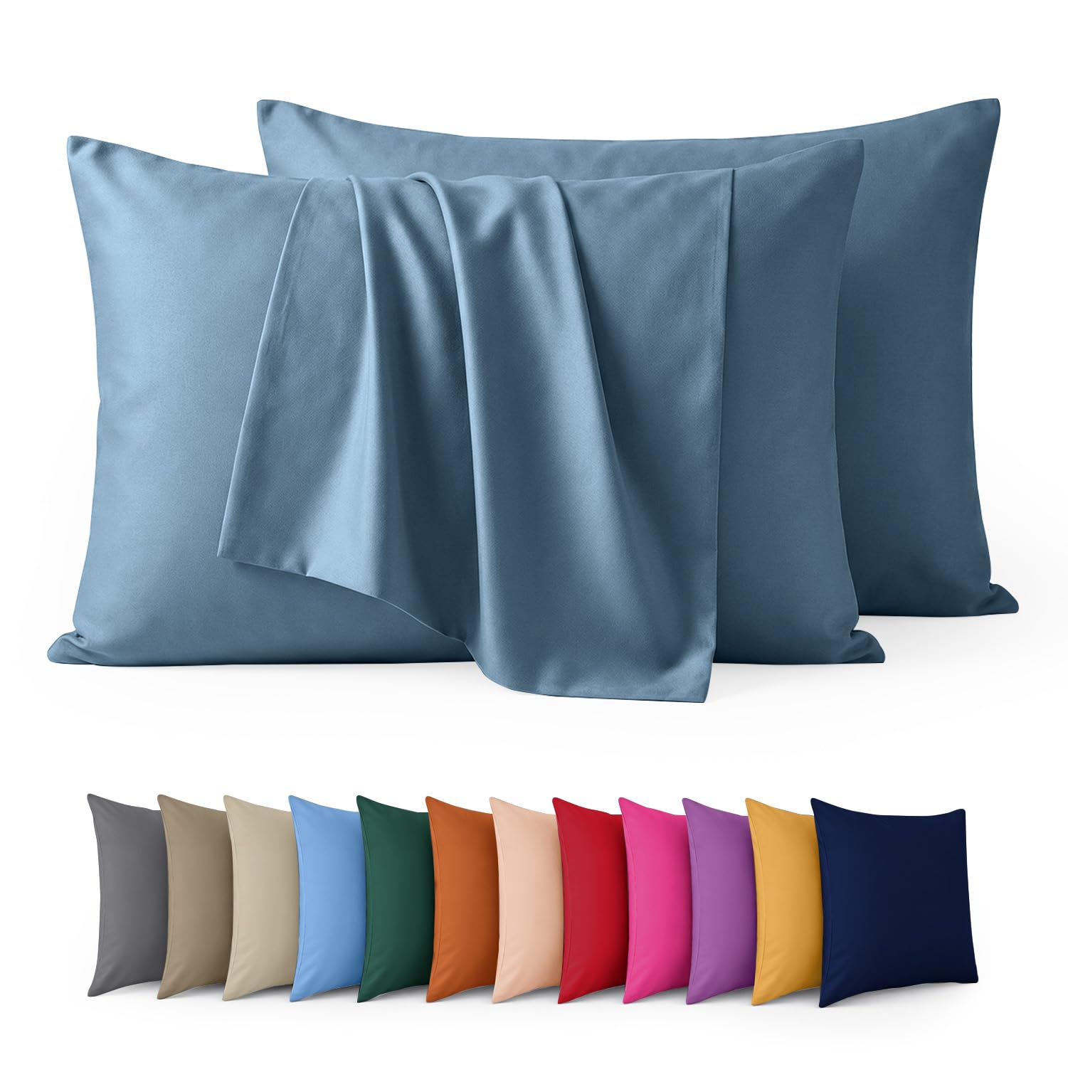 Aspire Homeware Washed Blue Pillow Cases 4 Pack – 100% Brushed Microfiber Pillowcases Super Soft Envelope Closure Pillow Cover (50x75cm)