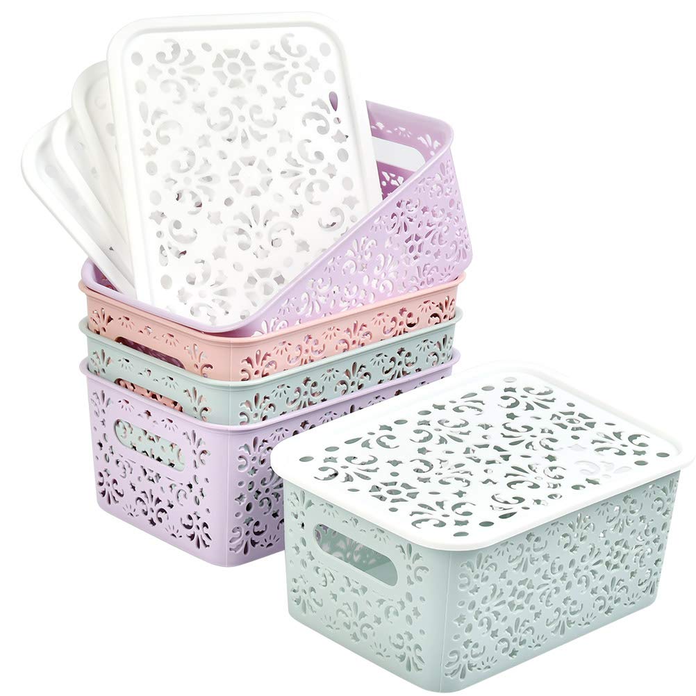 FOROREH Plastic Storage Baskets with Lids 5Pcs MutiColour Plastic