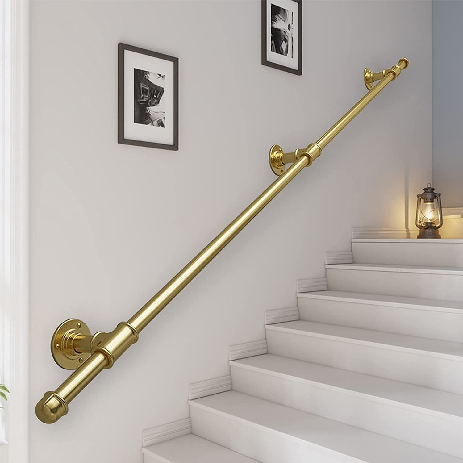 Main courante d'escalier en tuyau de fer forgé noir de 1 à 20 ft avec kit complet de fixation
