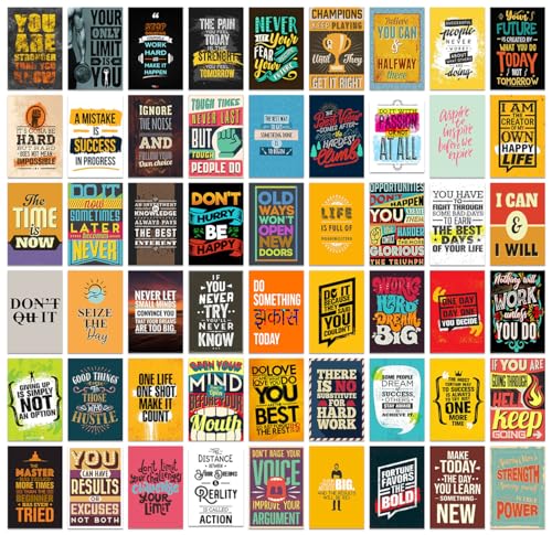 Image of Pack of 54 Aesthetic Motivational Wall Collage Kit Posters 4x6 Inches - Inspirational Wall Art for Bedroom, Living Room, Office - Includes Tissue Tape
