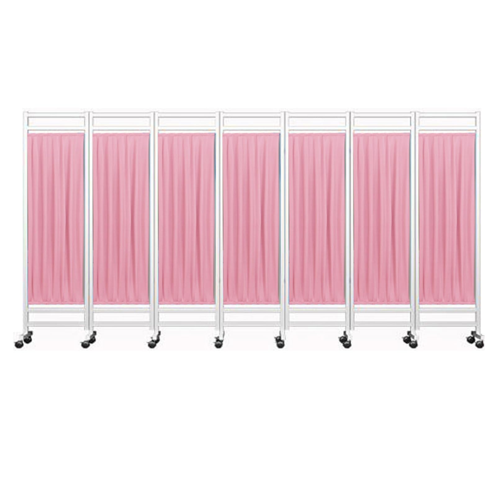 Paravent médical pliable 7 panneaux rose pour cloison de bureau amovible