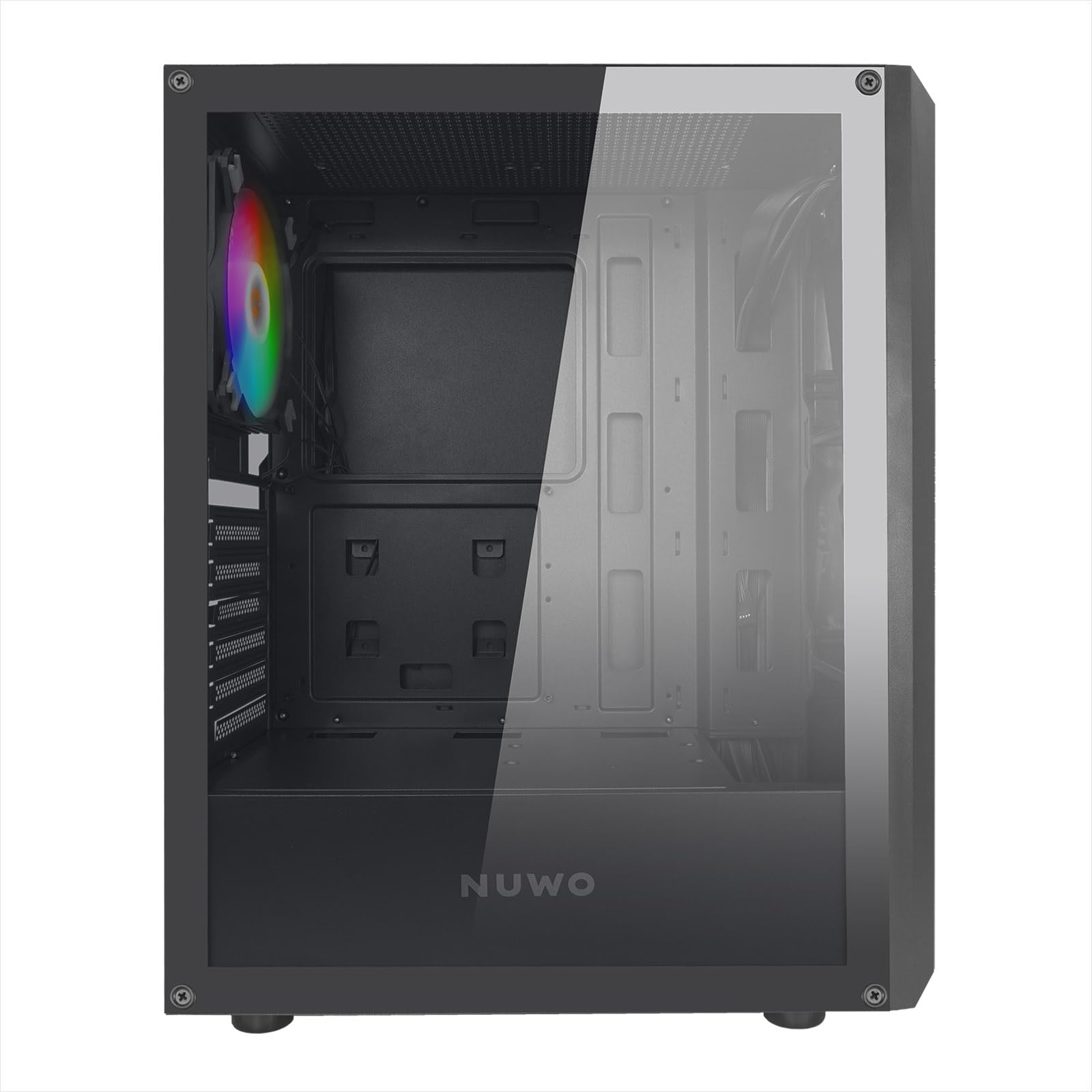 Nuwo Hoder T301 Boîtier Noir ATX pour PC de Bureau Gaming 0,50 mm SPCC Ventilateur ARGB adressable de 120 mm 3 x USB3.0/2.0 Avant ABS avec Bande LED et Panneau latéral en Verre trempé