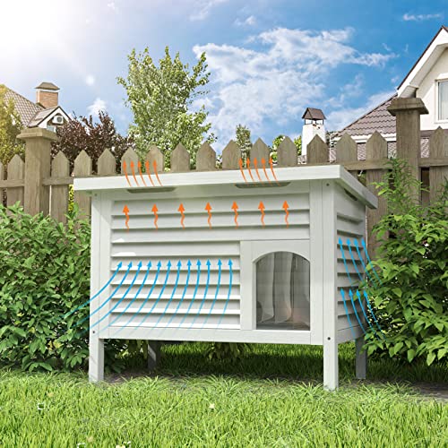 GDLF Outdoor Cat House Solid Wood Feral Cat Shelter with Waterproof Roof & Special Full Ventilation Design Keeps Multiple Felines Cool for Hot Summers 31.9 Lx18.9 Wx23.6 H
