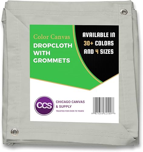 CCS CHICAGO CANVAS & SUPPLY - Lona de lona resistente con ojales para protección de suelos y muebles, lavable y reutilizable, color blanco, 10 x 12