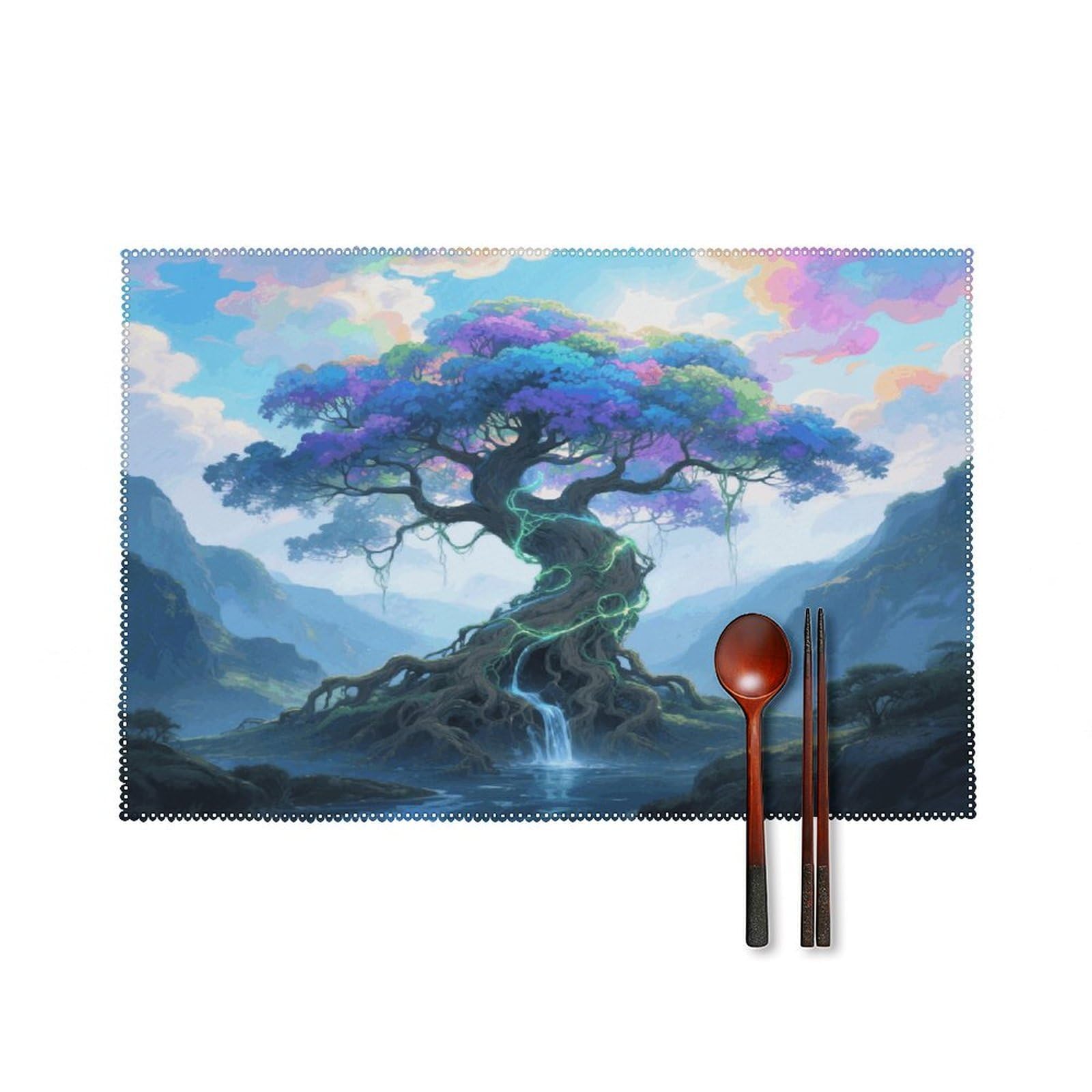 Tree of Life Placemats Set of 4 Heat Resistant Non-Slip Place Mats for Dining Table Washable Placemat Wipeable Dining Table Mat Canvas Place Mats Dining Table Decor