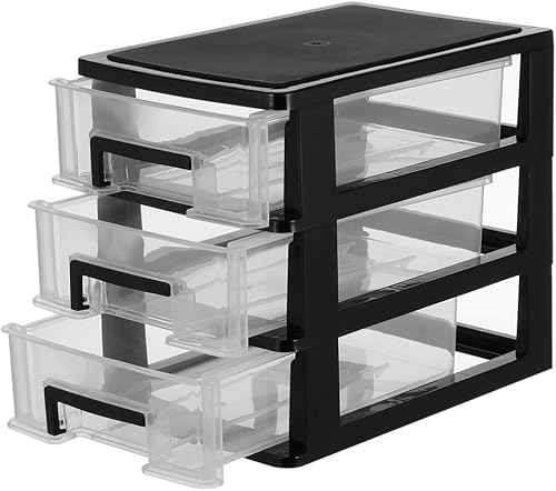 DOITOOL Cajones de almacenamiento de plástico con cajones, organizador de cajones de escritorio de 3 niveles con cajones transparentes para oficina,