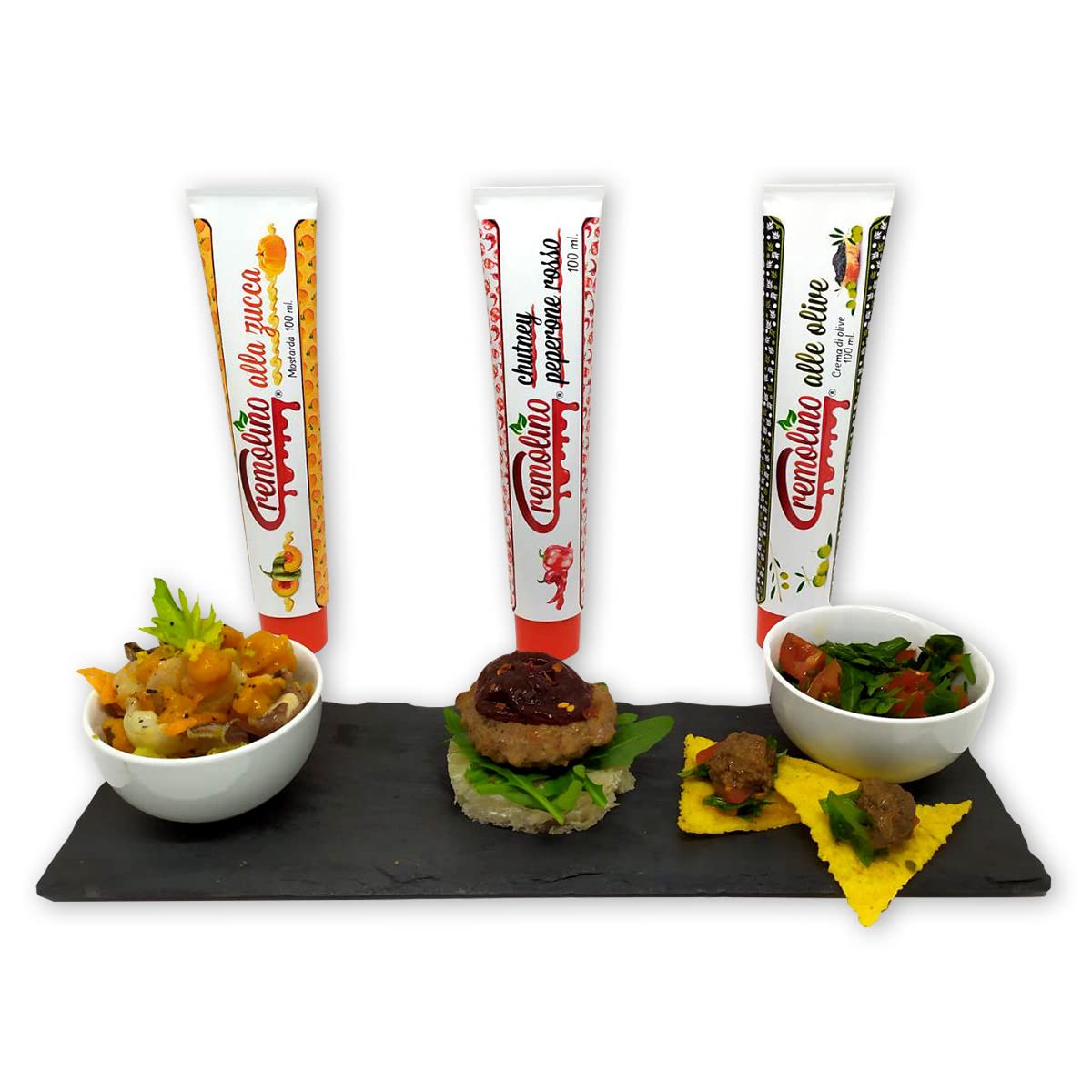 Paté Cremolino 100% naturale, lavorato a Km0, creme di verdura salate in pratici tubetti da 100 ml - Kit da 6 pezzi - Pronti da spremere, ideali per antipasti, piatti di carne e formaggi.