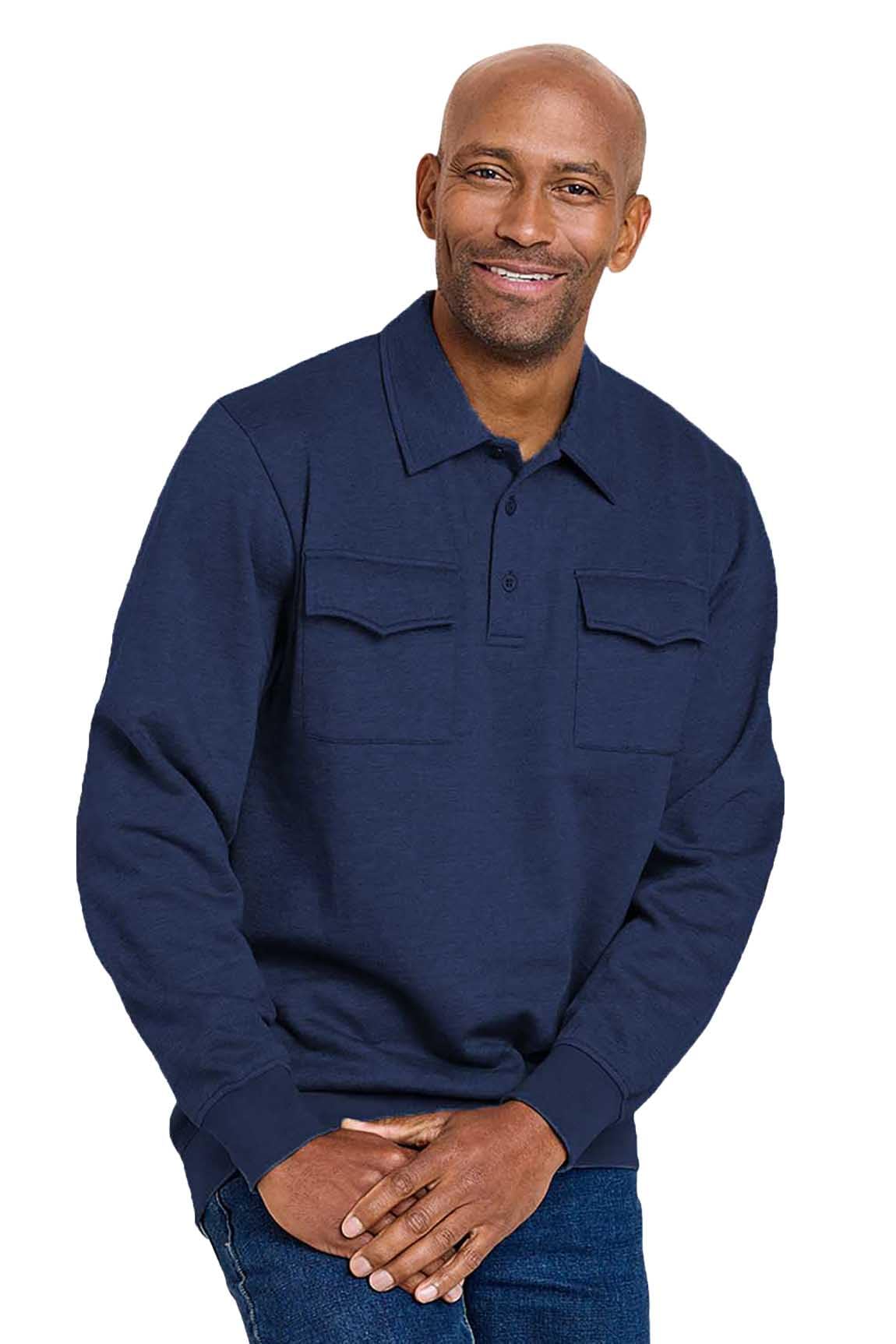 Pegasus Men's Supersoft Fleece Sweatshirt with Chest Pockets, Brushed Back Polycotton Blend with 3 Button Placket, Ribbed Cuffs & Hem Navy 3XL