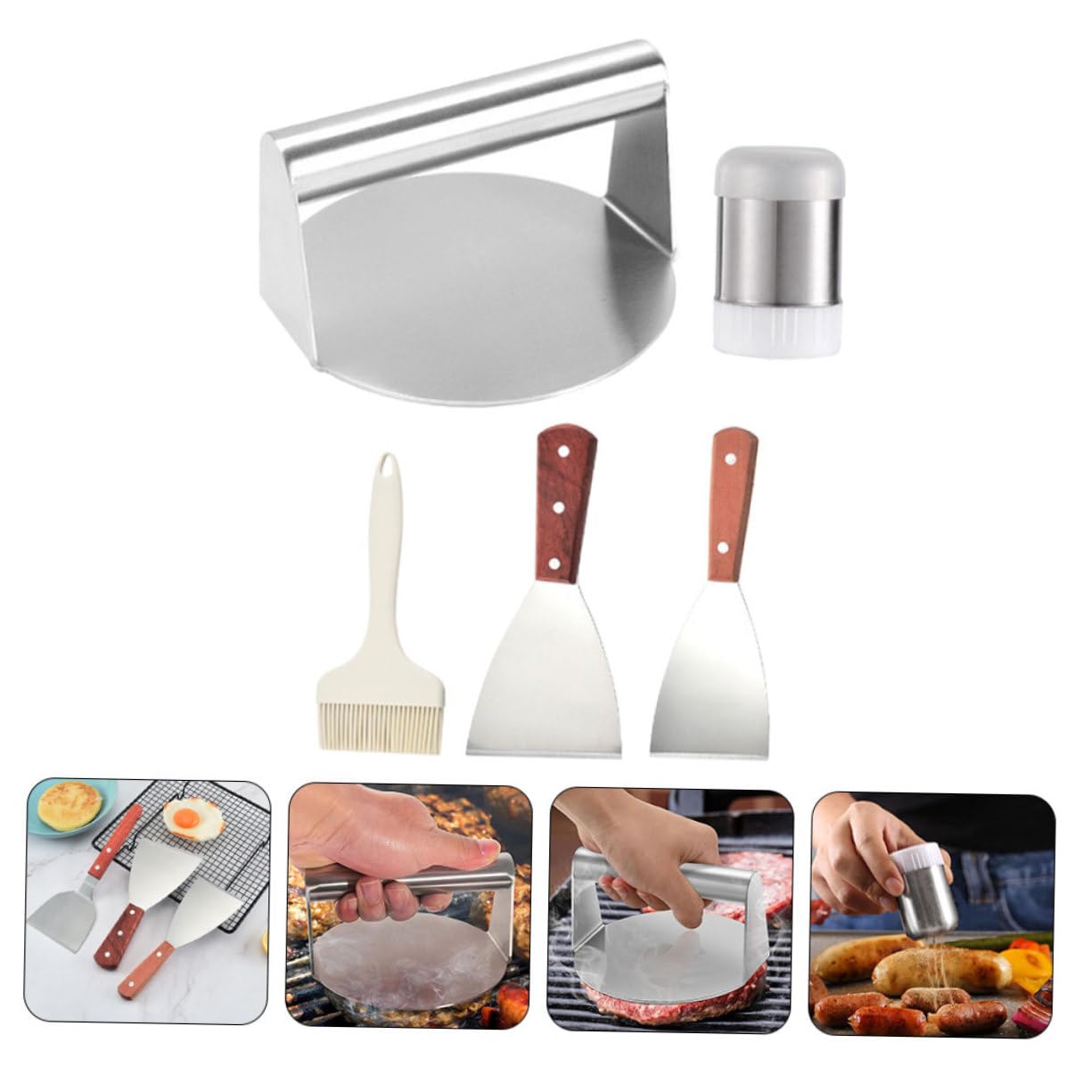 Mikinona Spatola Per Barbecue in Acciaio Inossidabile Pressa Per Carne Da Barbecue Utensili Per Grigliate All Aperto e Bottiglia Condimento Accessori Per