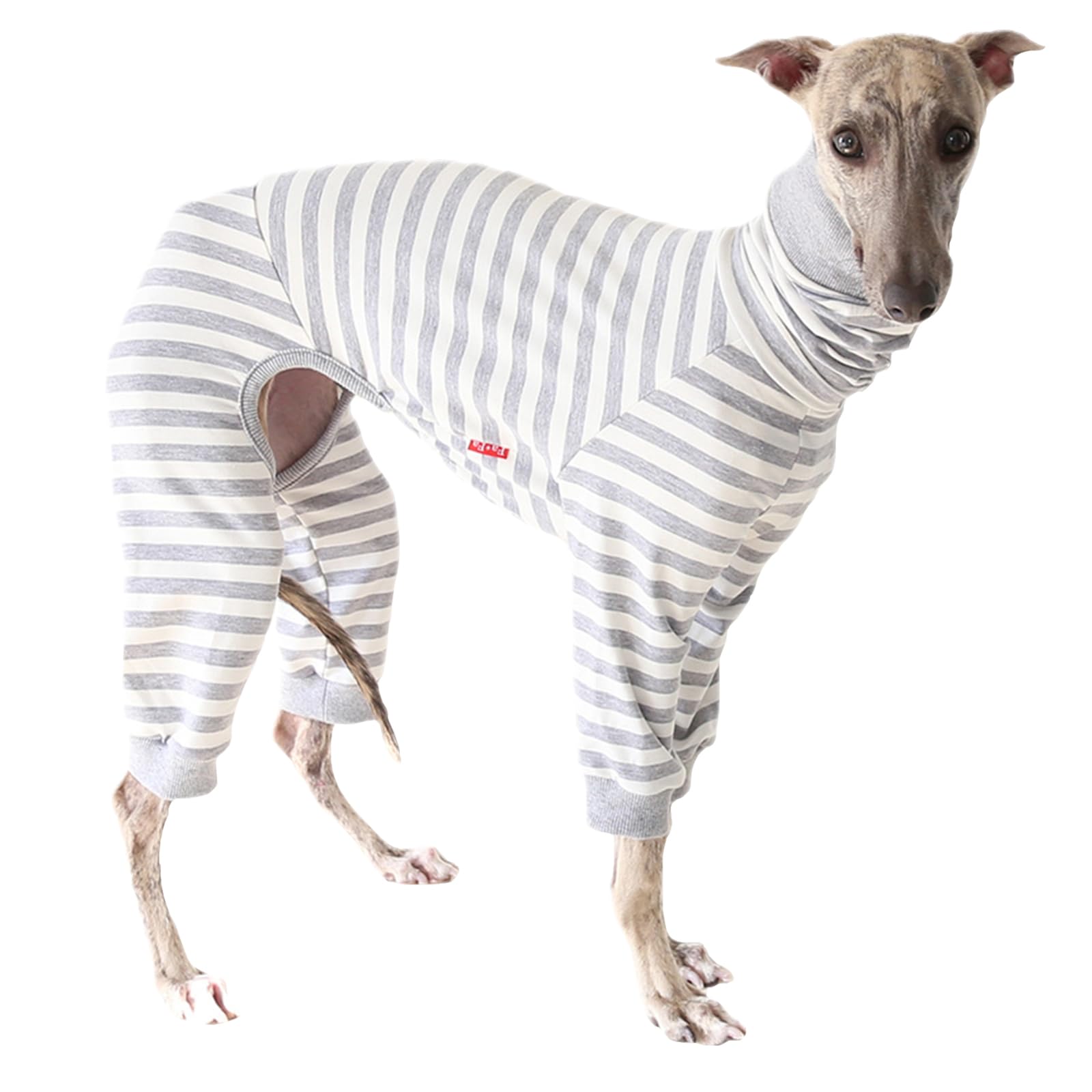 Lightweight Italian Greyhound Jumper,Turtleneck Whippet Four-Legs Cotton Stripe Pajamas Soft Dog Onesie Loungewear Dogs Jumpsuit (Grey, XL)