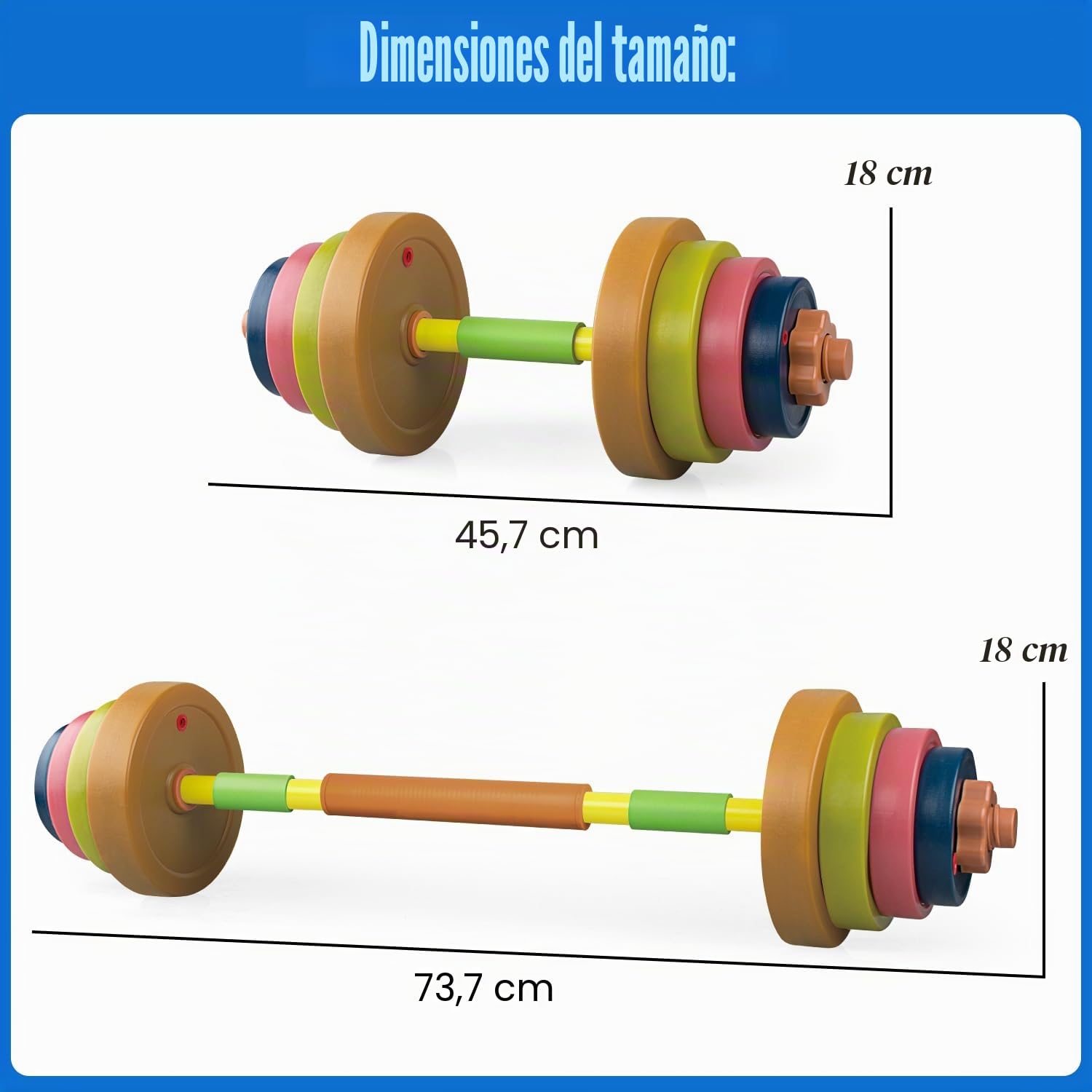 Kids Gym Weights Set for Home - Barbell and Dumbbell Gym Equipment, Toddler Beginner Workout Toy for Pretend Play Lifting Exercise & Fitness - Adjustable Fill with Sand or Water