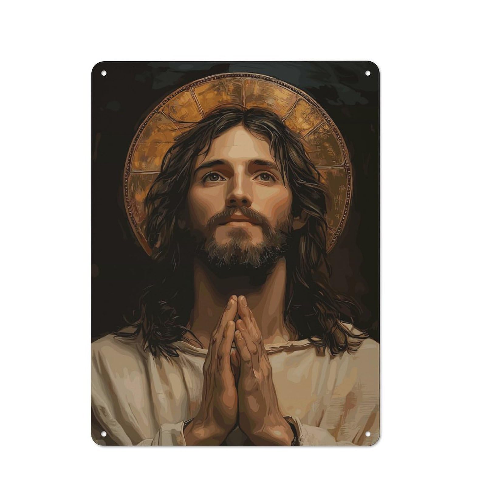 Junmoney Portrait Of Jesus Christ In Prayer Vintage Metal Plaque 40X30cm, Bistro Wall Plaque For Coffee Bar, Kitchen, Bistro Or Tea Corner