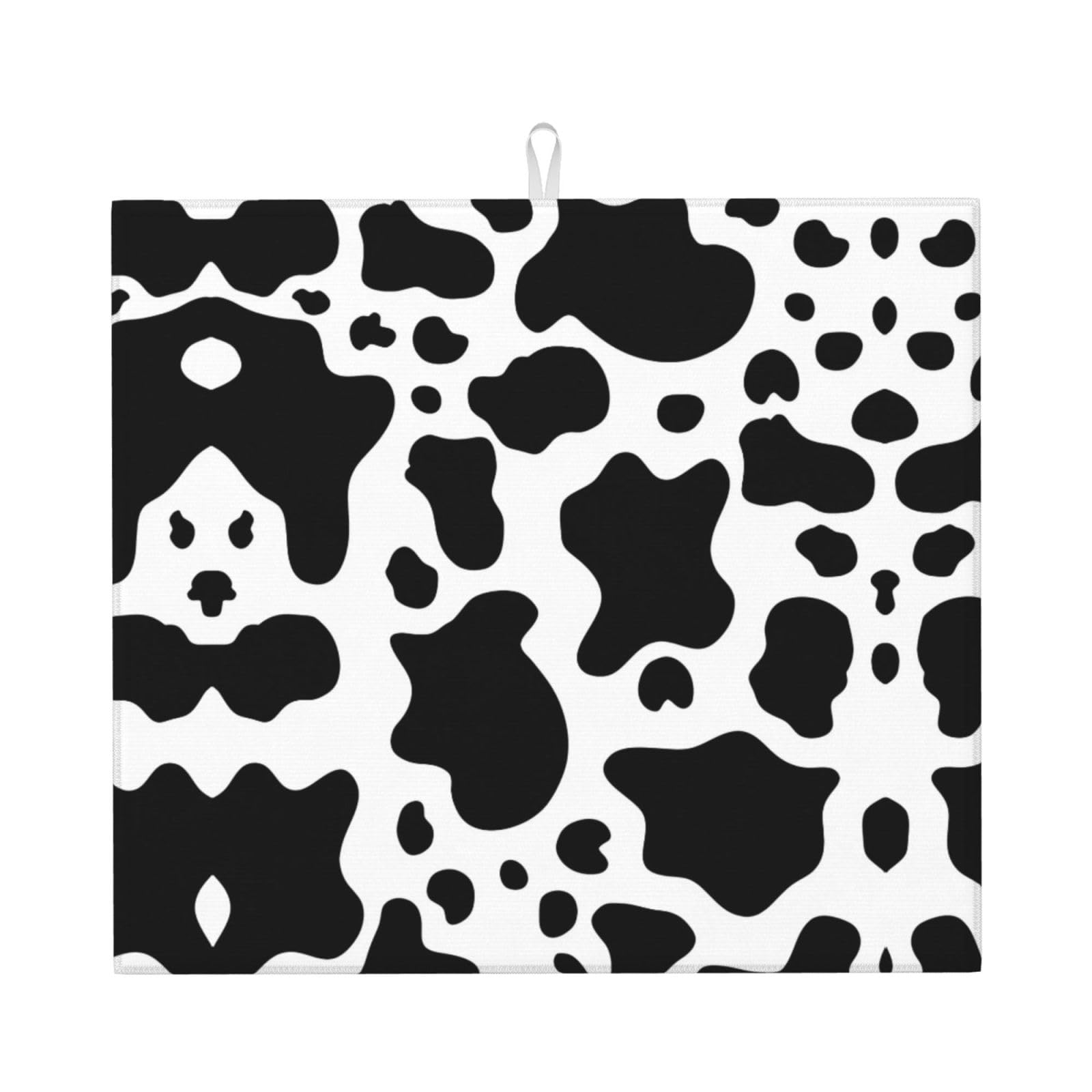 WHJSHOP Black And White Cow Prints Kitchen Drying Mat – Absorbent Dish Throw for Countertops, Quick-Dry Non-Slip Layer with Colorful Prints, Ideal Housewarming Gift