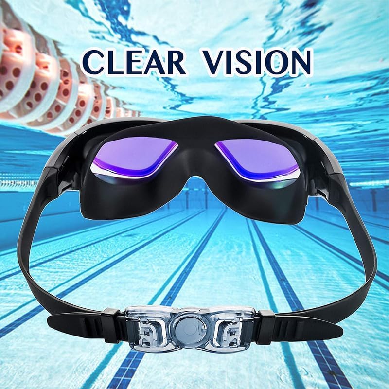 Image of Cable World Big Frame Competition Swim Goggles with Free Protective Case Pro Anti fog Protection Clear Anti-UV Swimming Goggles with Adjustable Strap
