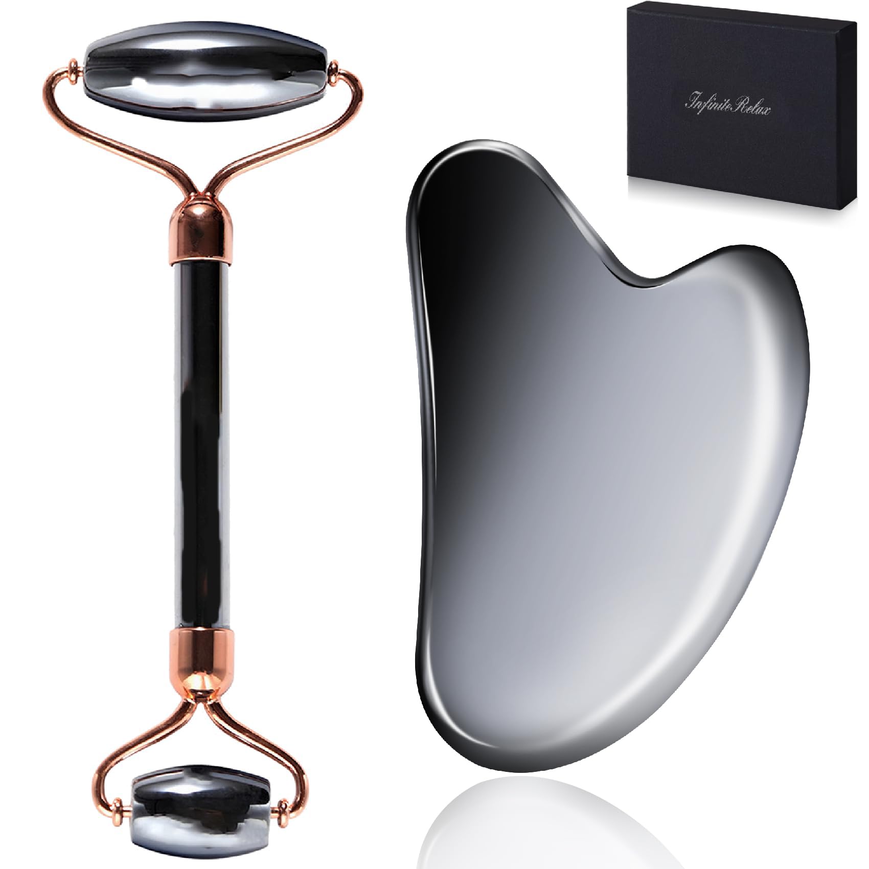 Terahertz Gua Sha & Roller - Set di strumenti per il viso, rullo viso e gua sha, strumento massaggiatore Guasha, per ridurre il gonfiore e migliorare le rughe, idea per mamme e donne