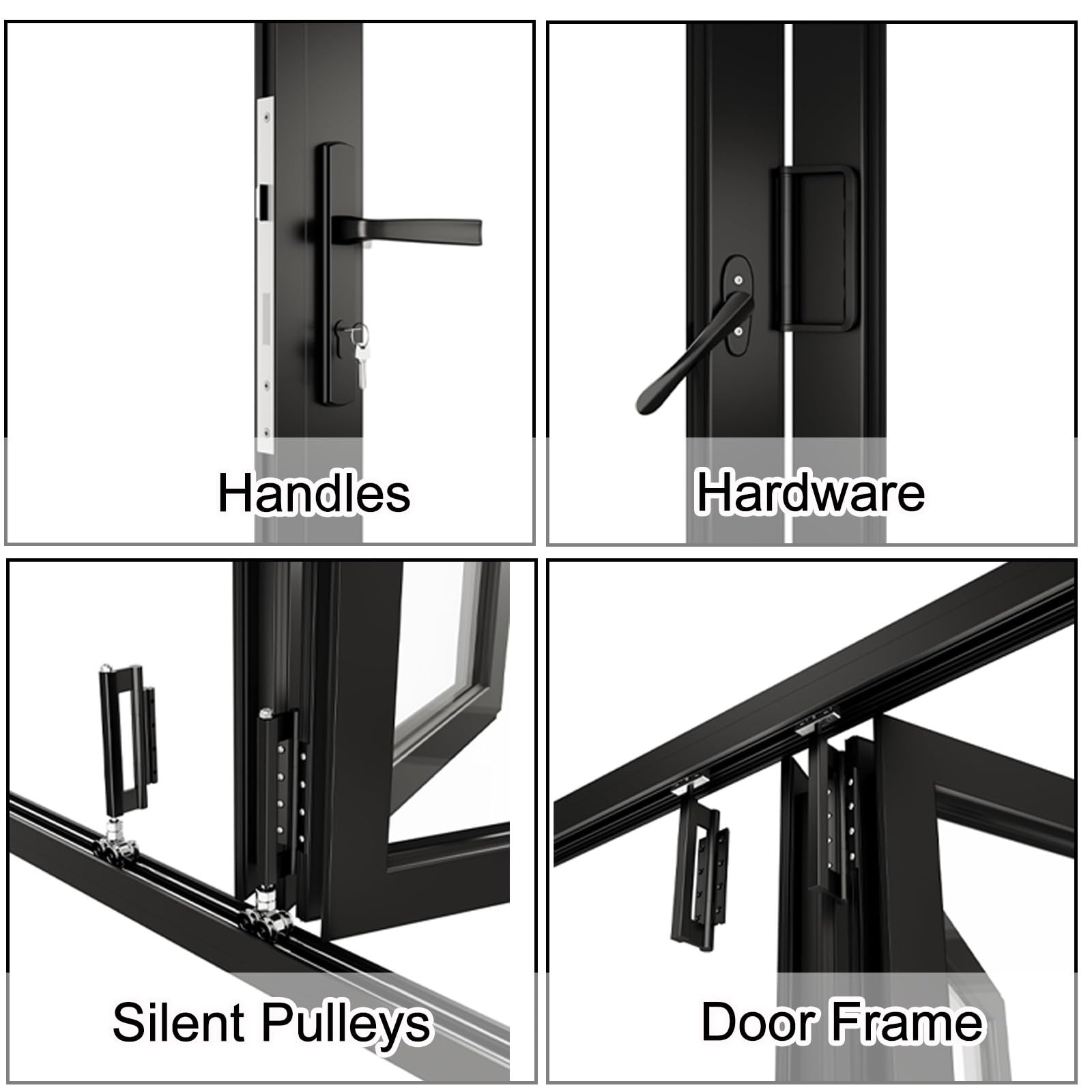Ventana corredera plegable de aleación de aluminio con cristal templado; puerta divisoria interior retráctil de doble hoja; ventana de servicio de ventilación de recambio con kit de herrajes