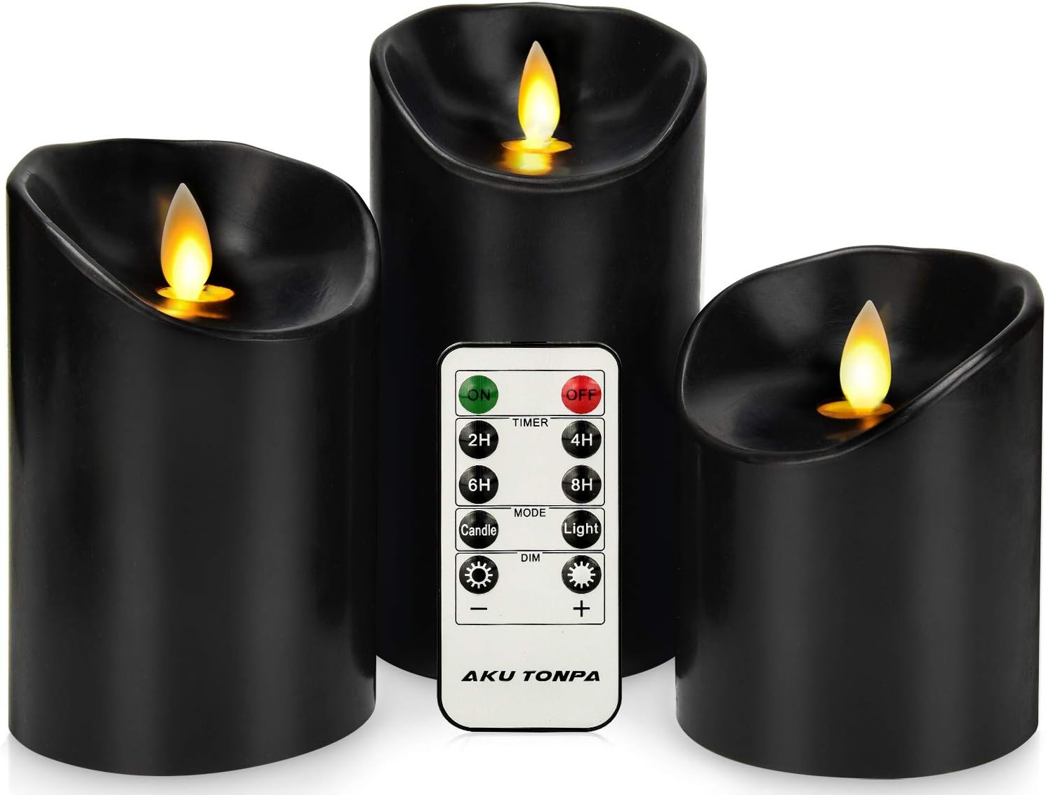 Kitch Aroma Black Flameless Pillar Candles Set of 3 Battery