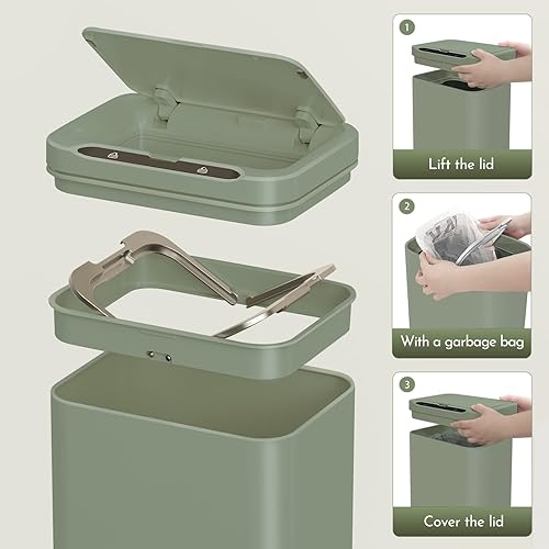 Miniatura 7 de ELPHECO Basurero de acero inoxidable para oficina, con sensor de movimiento, sin contacto, cubo de basura inteligente automático para cocina,