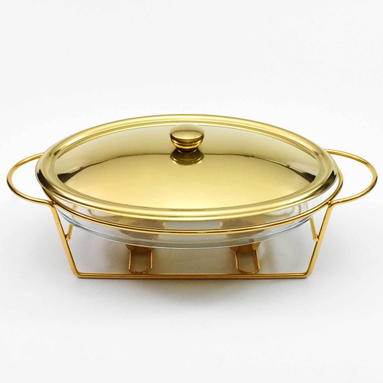 Juego de Buffet con Calentadores de Alimentos y Tapas: Soporte de Acero Inoxidable y recipientes de Vidrio para Mantener la Comida Caliente. Ideal para Fiestas, Bodas, Banquetes y Eventos de