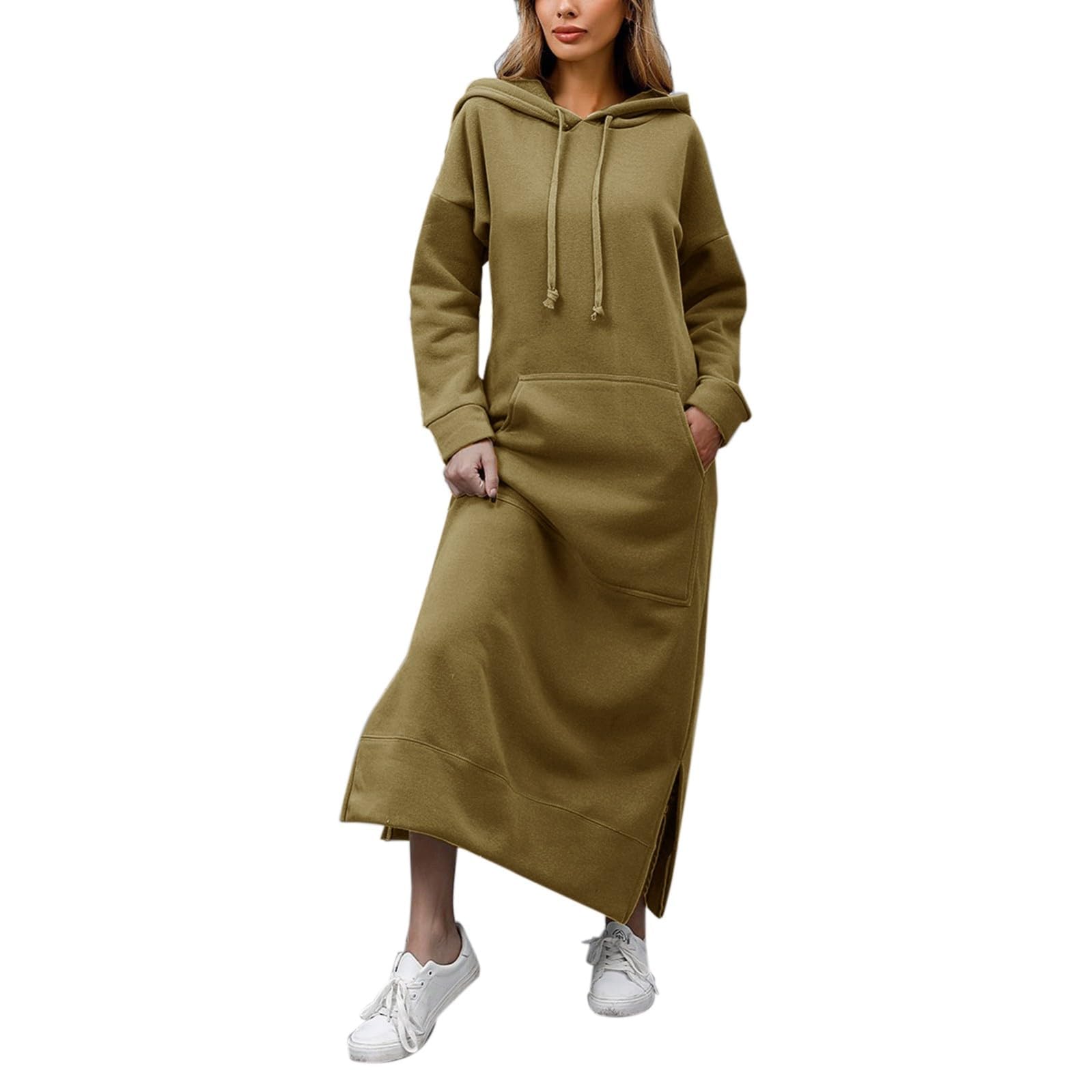 Generisch Damska bluza z kapturem z długim rękawem w dużych rozmiarach, z bawełny, oversize, sukienka z kieszeniami, Maxi Warmy sweter na przytulne dni