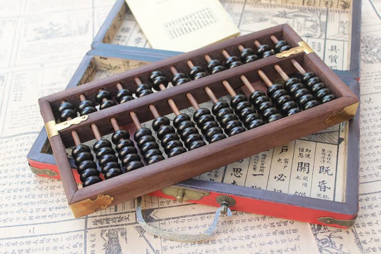 Image of 13 Column Classic Wooden Abacus with Vintage Leather Box, Aging Treatment,for Adults, Soroban for Study Decoration or Gift