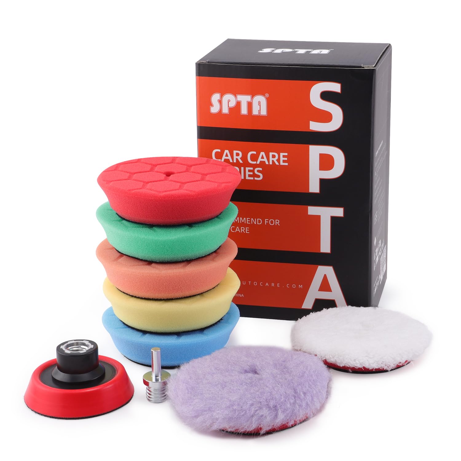 SPTA Tampone di lucidatura, 9Pcs Set lucidatura 80 mm Hex Logic tamponi lucidatura,con Adattatore per Trapano M14,Lana Lucidatura Pastiglie,Auto Lucidatura Pad per Lucidatrice Auto -FLPS3MIX