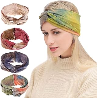 ターバン ヘアーバンド 5個タイダイヘッドバンドワイドヘッドラップバンダナレディースガールズツイストターバンヘアアクセサリーコットンヘアバンドボヘミアンクロスノットヘッドウェア