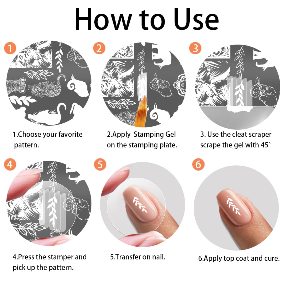 PH PandaHall 3 pezzi per unghie con animali selvatici, per nail art, template di tigre, elefanti, nail art, farfalle, serpenti, piastre per unghie per donne, fai da te, manicure e saloni
