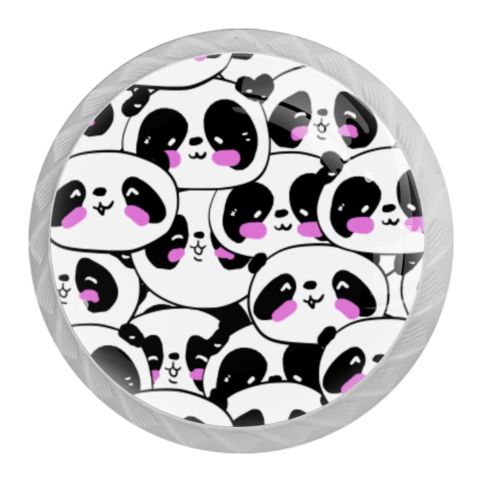 Tqmspg 4 Pieces Drawer Pulls Cute Pandas Door Knobs Dresser Handles for Kitchen Wardrobe Cupboard Hardware Furniture