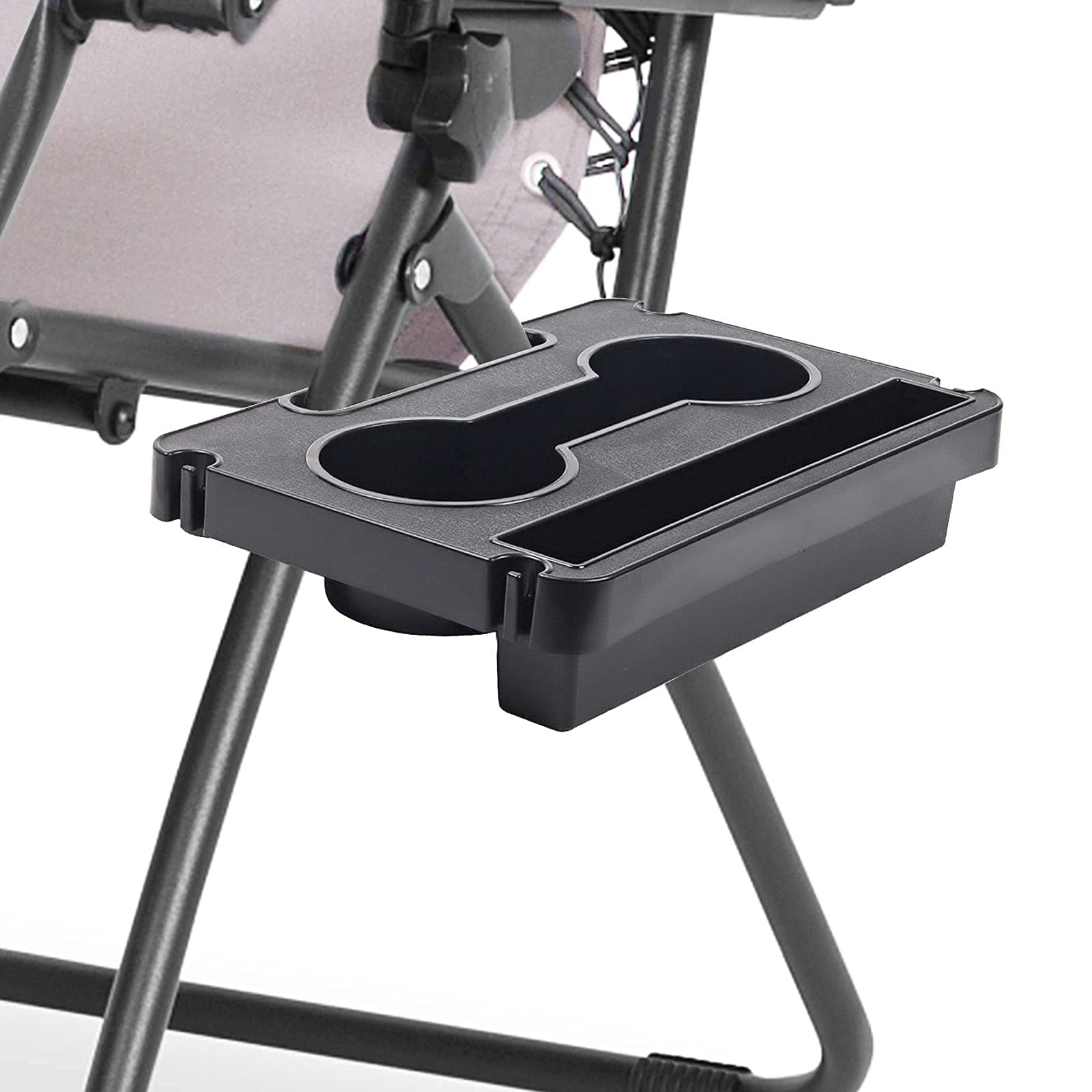 EvronZero Gravity Chair Tray,Cup Holder for Zero Gravity Lounge Chair,Bag Hanging Design Recliners Cup Holder Tray Clip On Chair Table/Tray for Carrying iPhone/ iPad/Thermos Cup/Books Black (1)