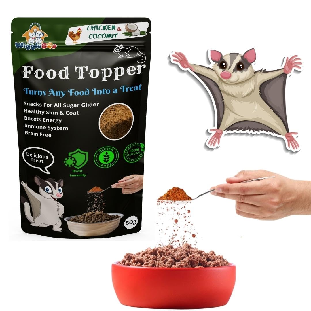 WiggleBoo Magical Sugar Glider Food Topper || Joy of Best Taste || Grain Free & Protein Rich || Natural Dewormer || 50g (Chicken & Coconut), All Life Stages, Powder