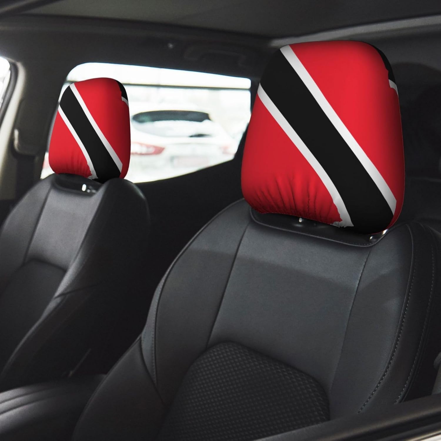 Flag of Trinidad and Tobago Car headrest cover set, 2-piece set of accessories for headrests, suitable for cars, SUVs, trucks, and trucks, Black
