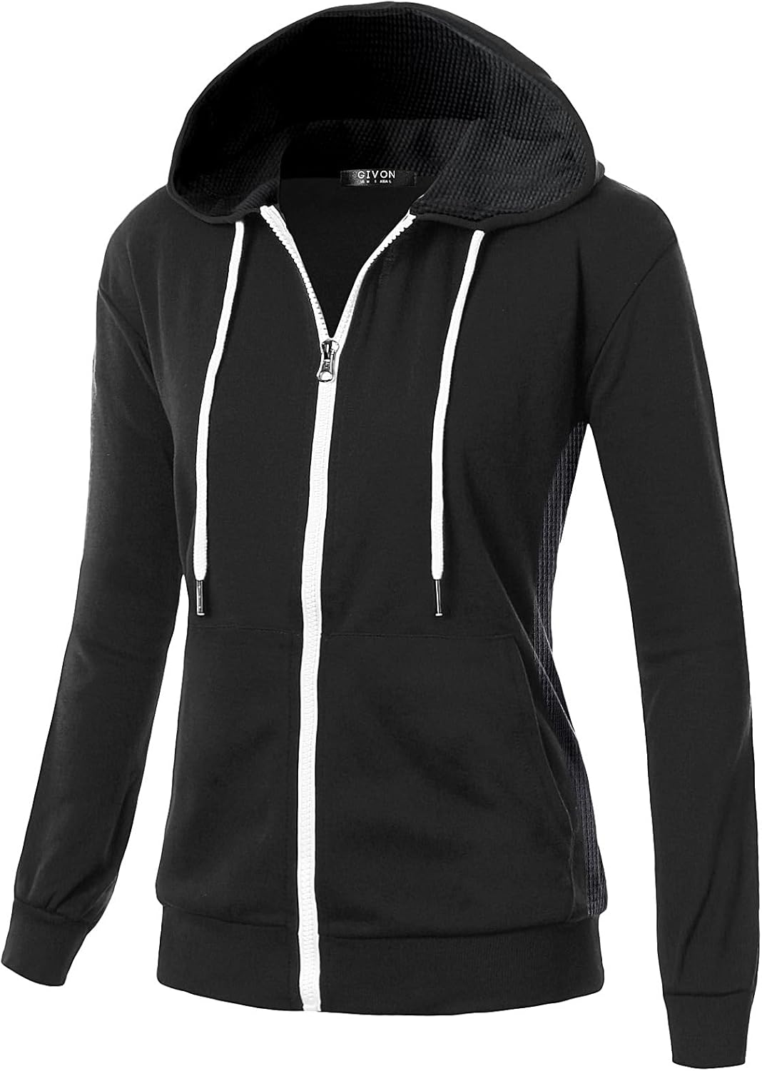 GIVON Women's Zip Up Hoodie Lightweight Regular Fit Sweatshirt with Waffle Knit Side Panels and Inside Hood