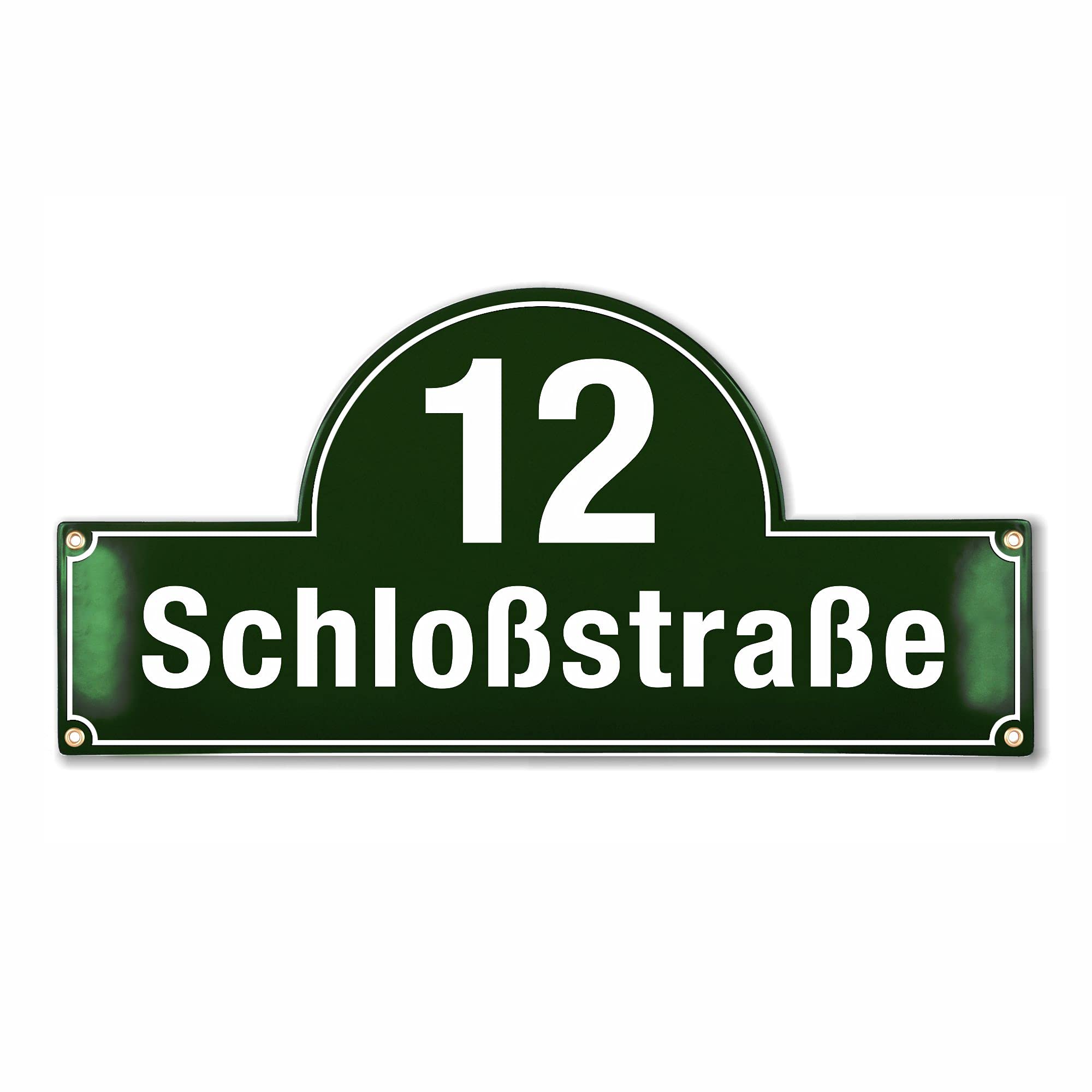 Hausnummerschild Hausnummer mit Straßenname - 24x50 cm - Keramik Emaille - Wetterfest - Personalisiert (Weiß)
