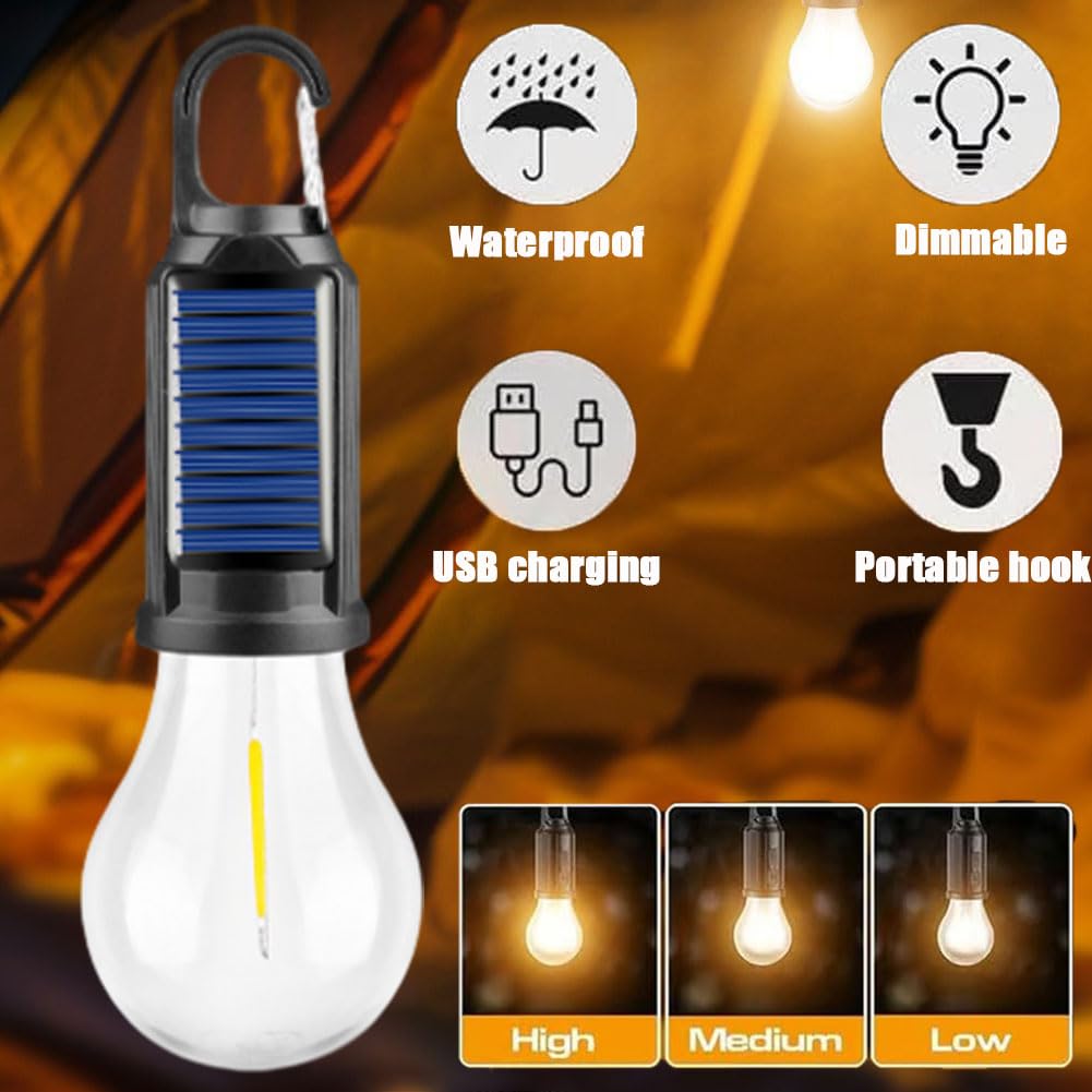 Luz solar recargable con gancho para camping, impermeable, portátil, 3 modos de luz, lámparas de camping ajustables para senderismo, fiesta, camping, pesca (6 piezas)