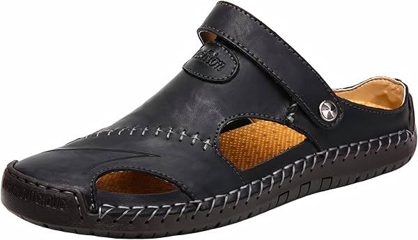 Sandalias de cuero para hombre, de punta cerrada, ajustables, antideslizantes, transpirables
