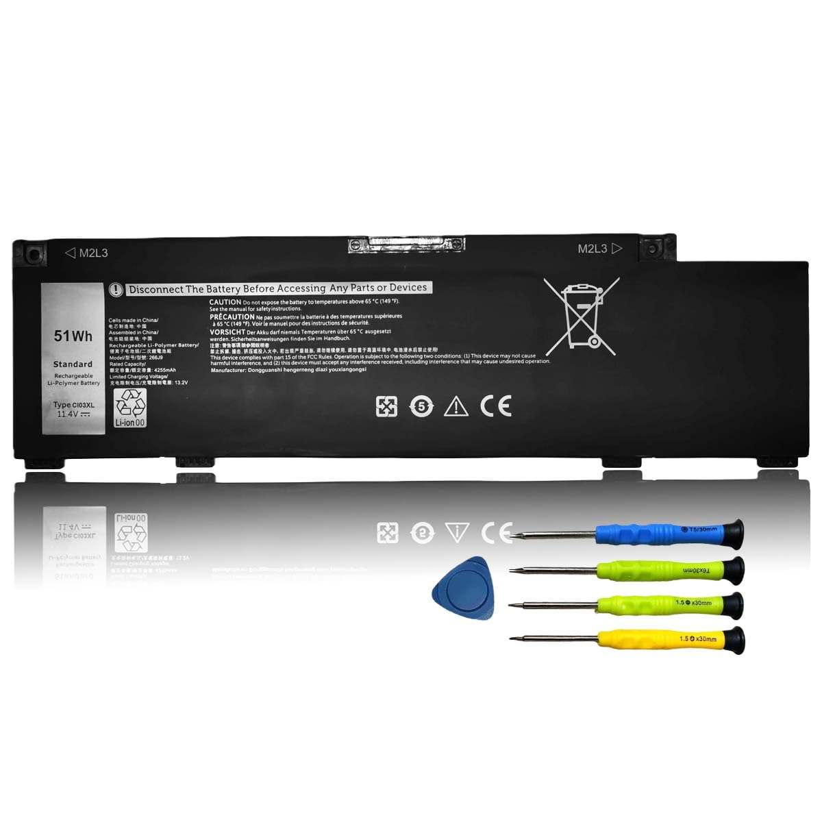 51Wh 266J9 Laptop Battery for Dell G3 15 3500 3590 3790 G5 15 5500 SE 5505 P89F Inspiron 5490 INS 15PR-1545W 1548BR 1645W 1742BR 1742W 0415CG C9VNH 0PN1VN 0M4GWP 11.4V