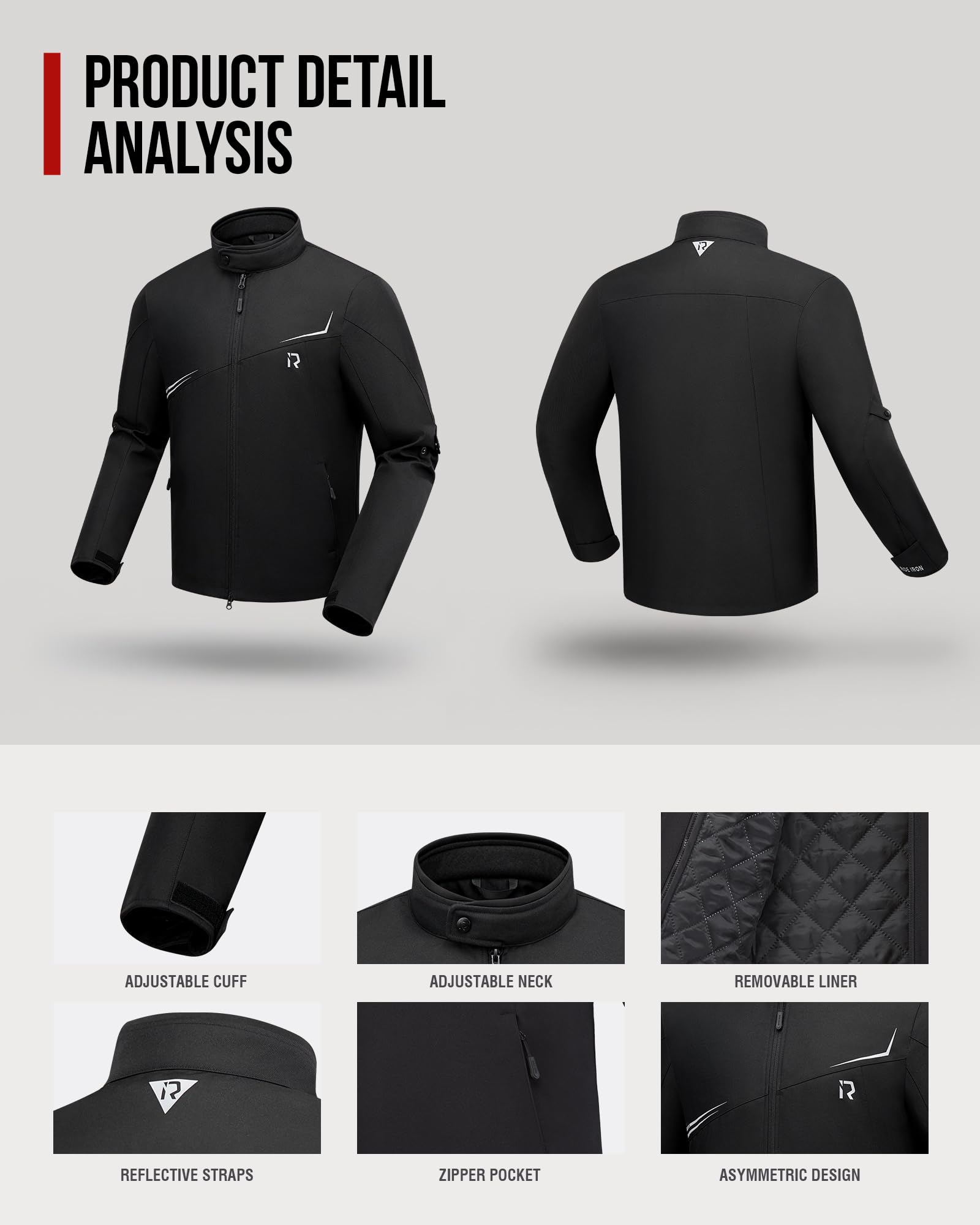 RIDEIRON Chaqueta Moto Hombre con Protectores CE, Forro Extraíble, Chaqueta Moto para Proteger contra el Frío y el Viento,Todas las Estaciones,Negro
