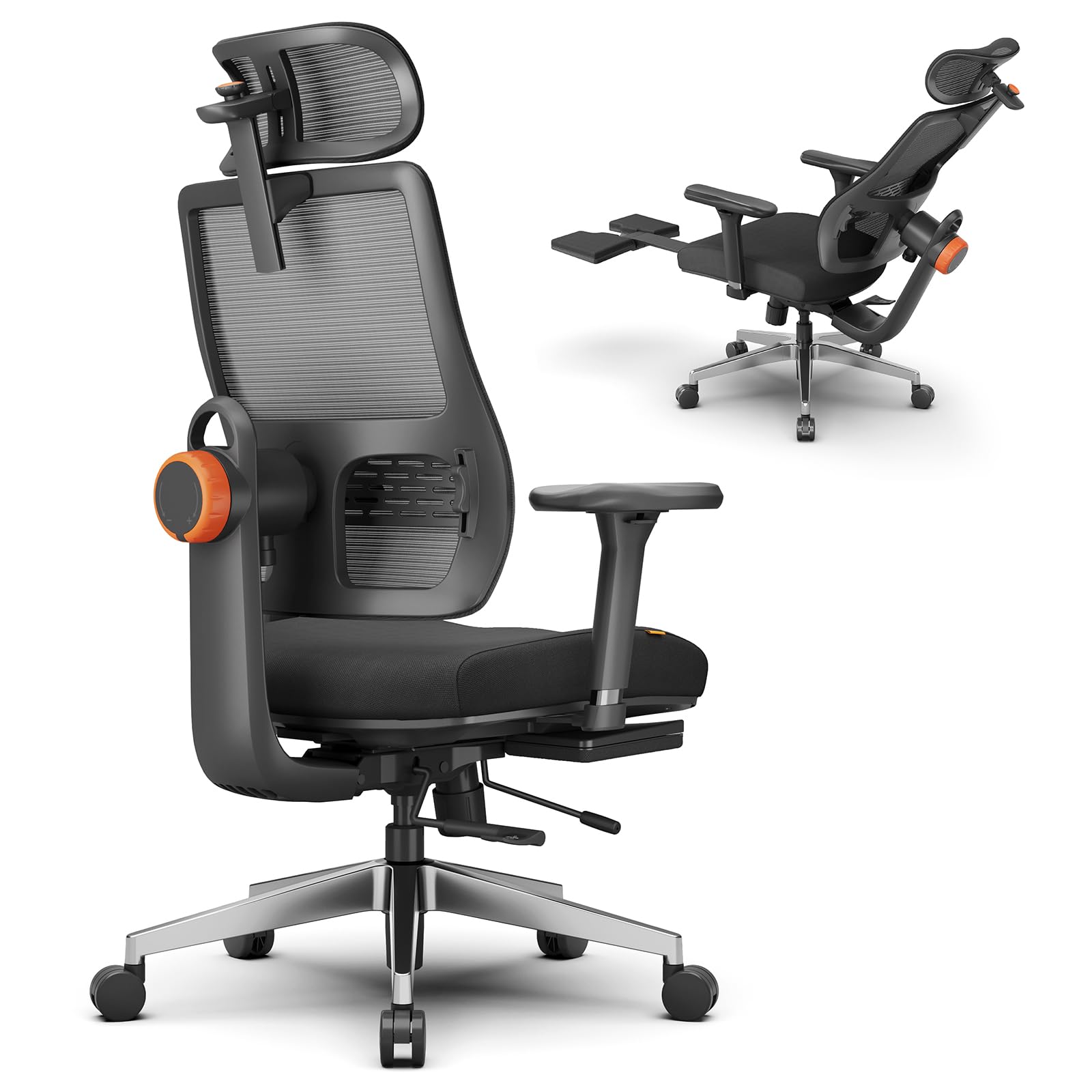 Newtral MagicH-BPro Sedia ergonomica con poggiapiedi – Sedia da scrivania con schienale alto e supporto lombare adattabile e poggiatesta auto following, braccioli 4D, profondità seduta regolabile e