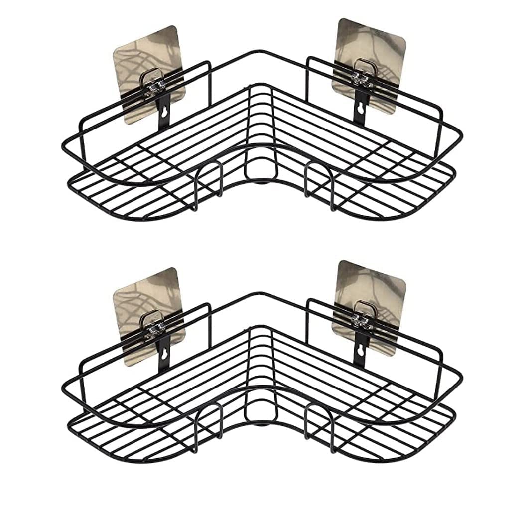Plantex Corner Shelf for Bathroom Self Adhesive/GI Metal Wall Mounted Shelf for Bathroom with Magic Stickers/Bathroom Accessories Holder - Black, Powder Coated (Pack of 2) (B0BSXMS8JS) Amazon Price History, Amazon Price Tracker