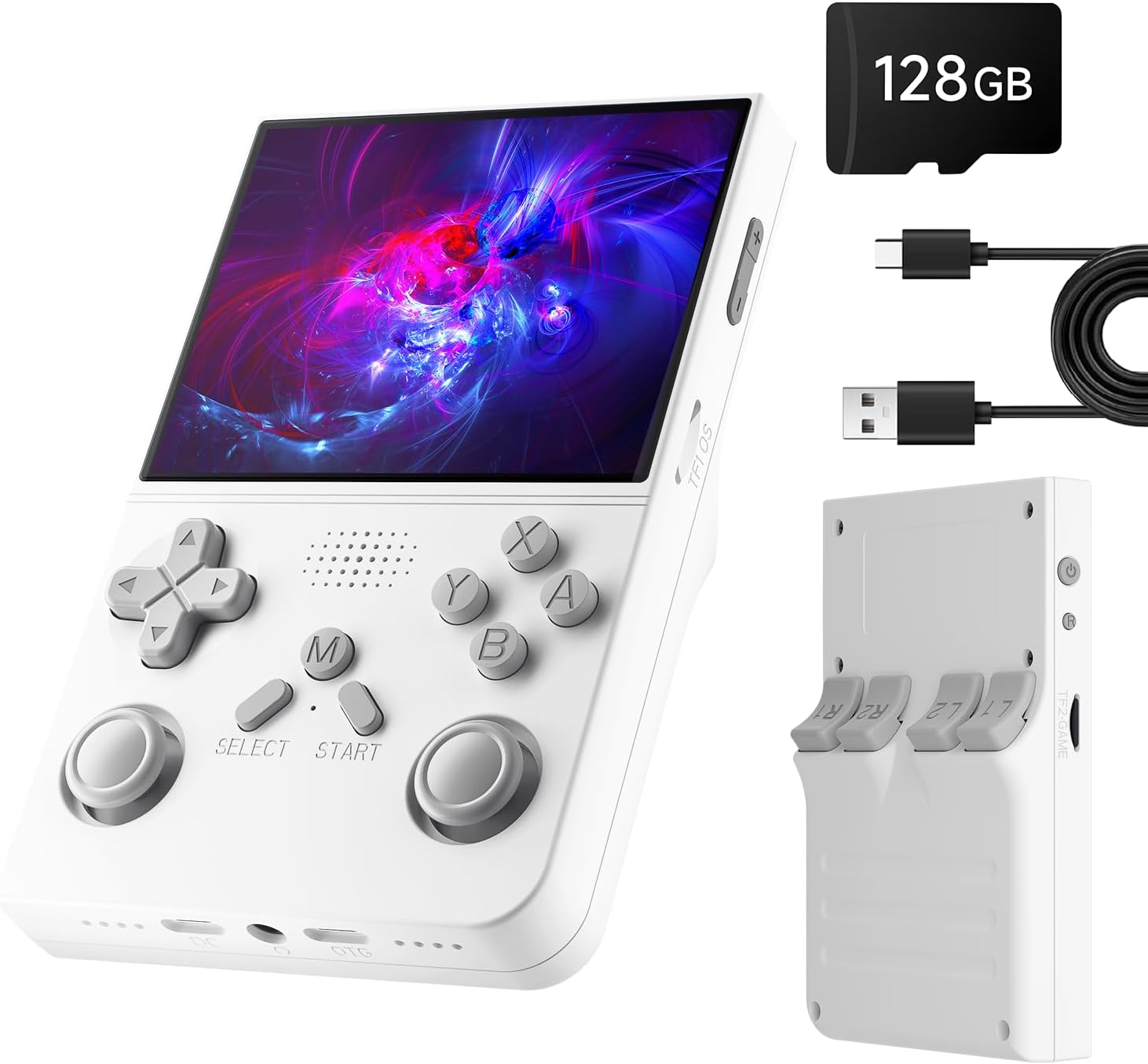 R40 Retro Handheld Game Console - Open Source System,3.5" IPS Screen, 18,000+ Classic Games, 128G TF Card, 3000mAh Battery, Portable Gaming Player for Travel, Retro Gaming Console, White